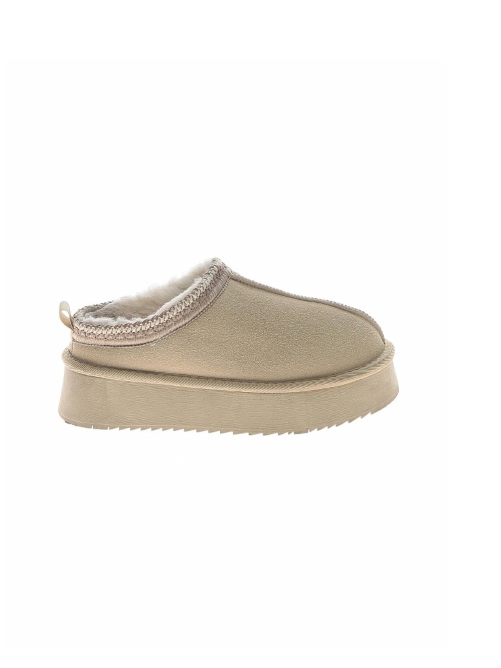 Beige Faux Shearling Platform Mule Winter Boots